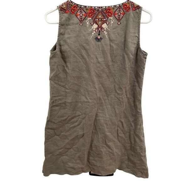 Johnny Was Womens Beatriz Linen Trapeze Tunic Dress XS Green Boho Cottagecore - Picture 2 of 8